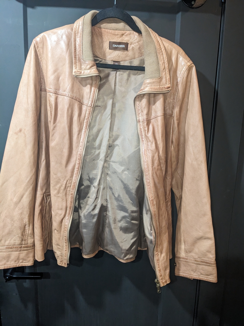 Danier Beige Leather Bomber Jacket